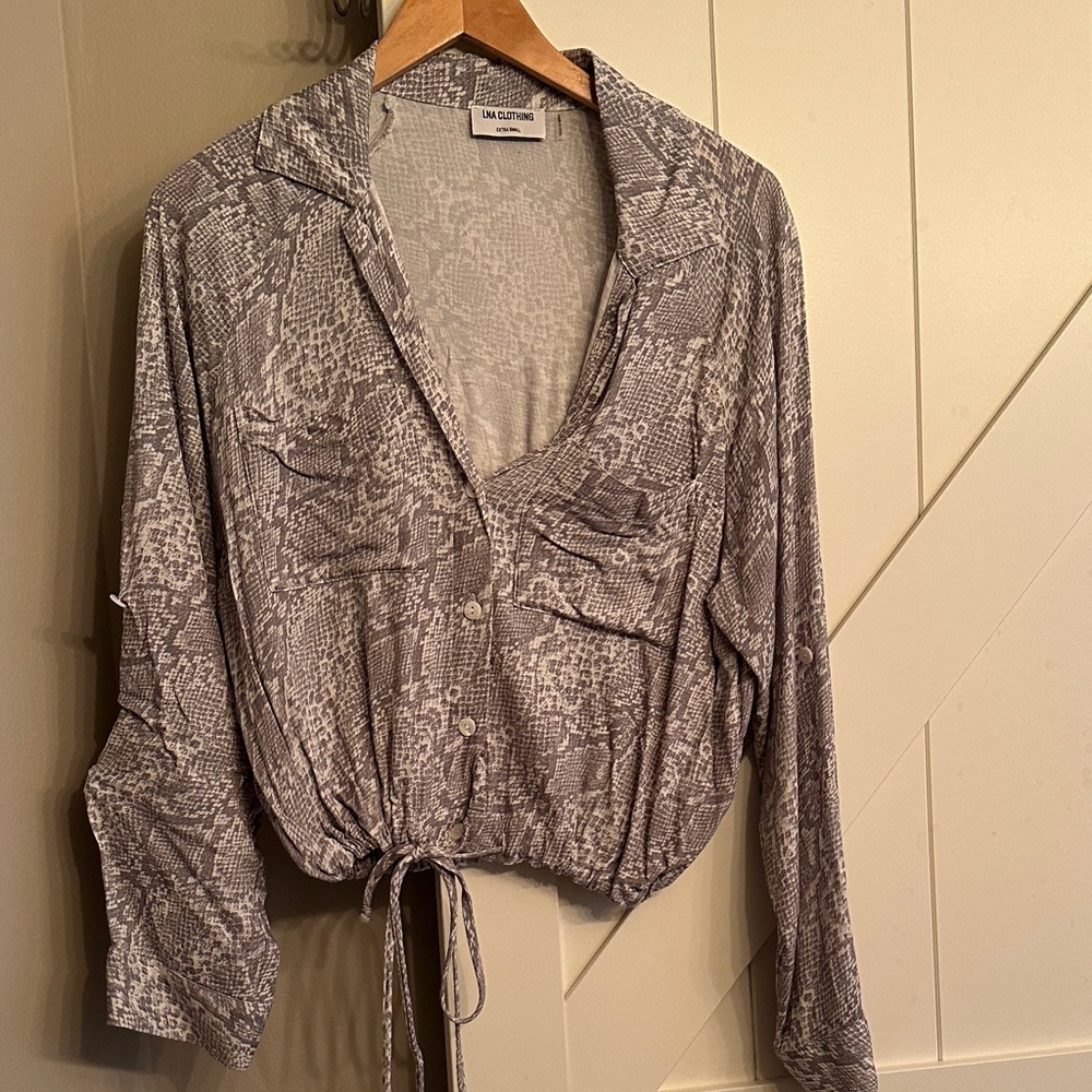 Gray Snake Print Button-Up Blouse - image 1